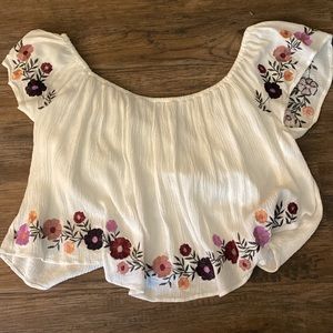 White Floral cropped off shoulder blouse